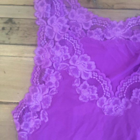 Y2K Lacey Babydoll Cami Tank Pajama Size L Purple Stretch Feminine Dainty - Picture 4 of 5